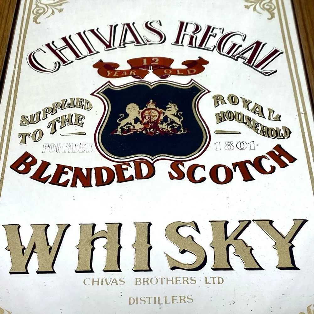 Vintage Chivas Regal Scotch Whisky Pub Bar Mirror Sign in Wooden Frame Scotland